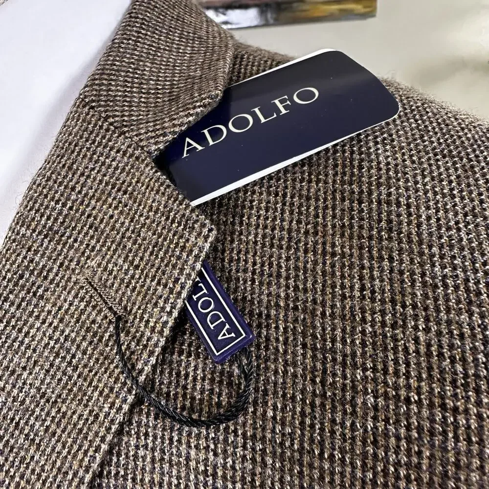 Adolfo Sportcoat Blazer Men 46R New w Tags Lambswool Brown Beige Woven